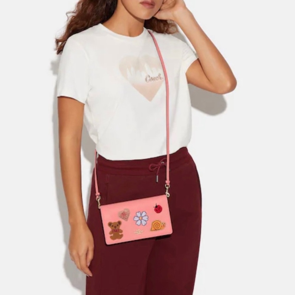 New Coach Anna Foldover Clutch Crossbody With Creature Patches